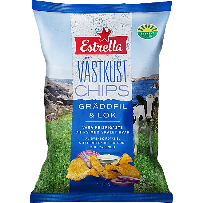 Chips Västkustchips Gräddfil & Lök Estrella 180g