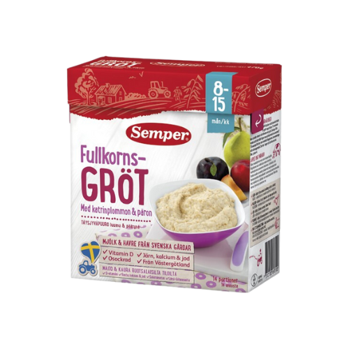 Fullkornsgröt Katrinplommon och Päron, från 8-15 månader 14 port Semper 470g