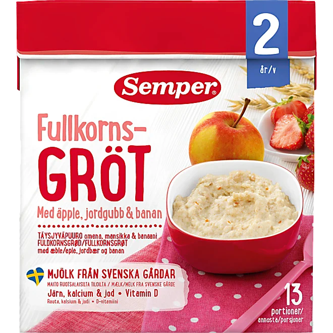 Fullkornsgröt Äpple Jordgubb & Banan, från 2år 13 port Semper 470g