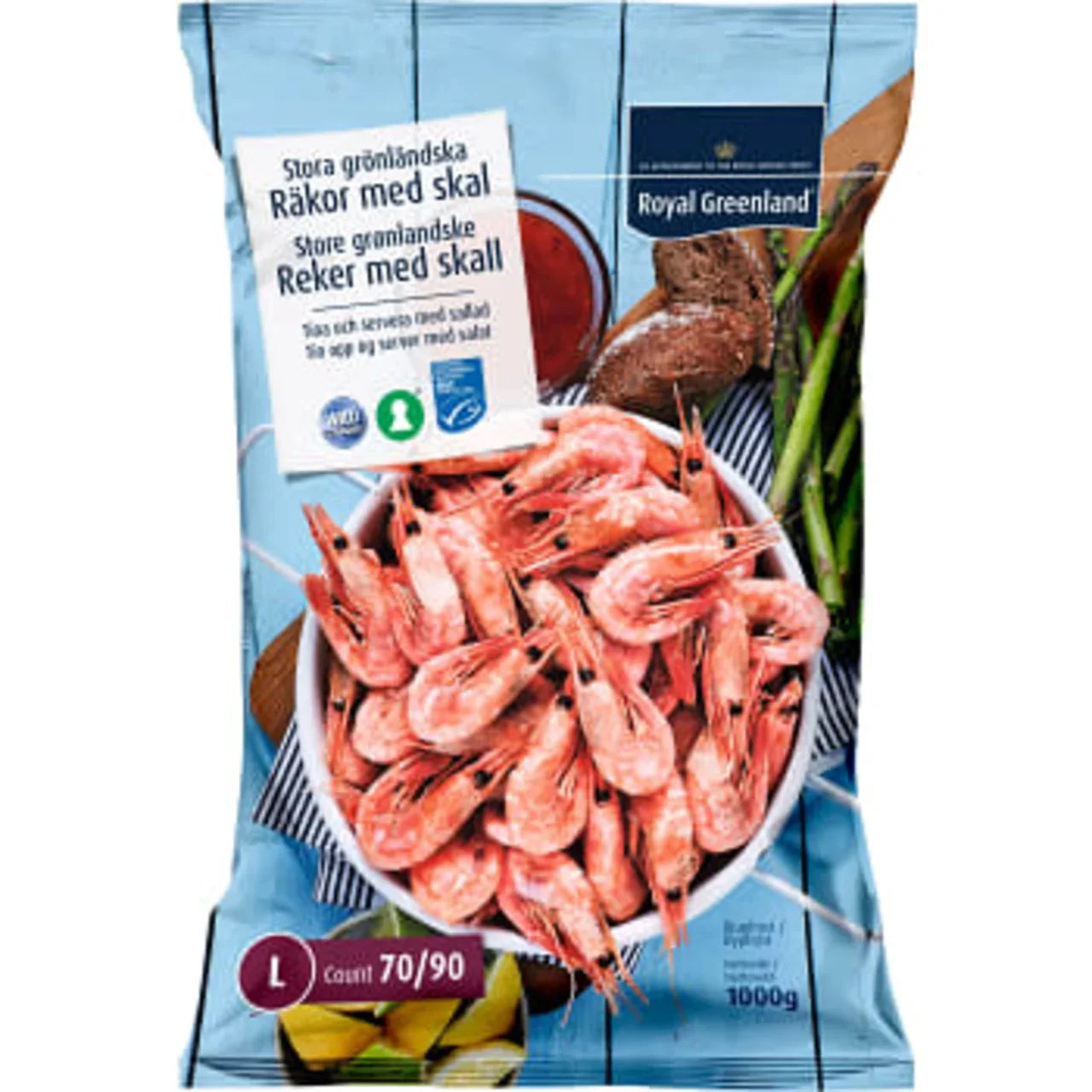 Räkor med Skal L 70/90 Frysta Royal Greenland 1000g