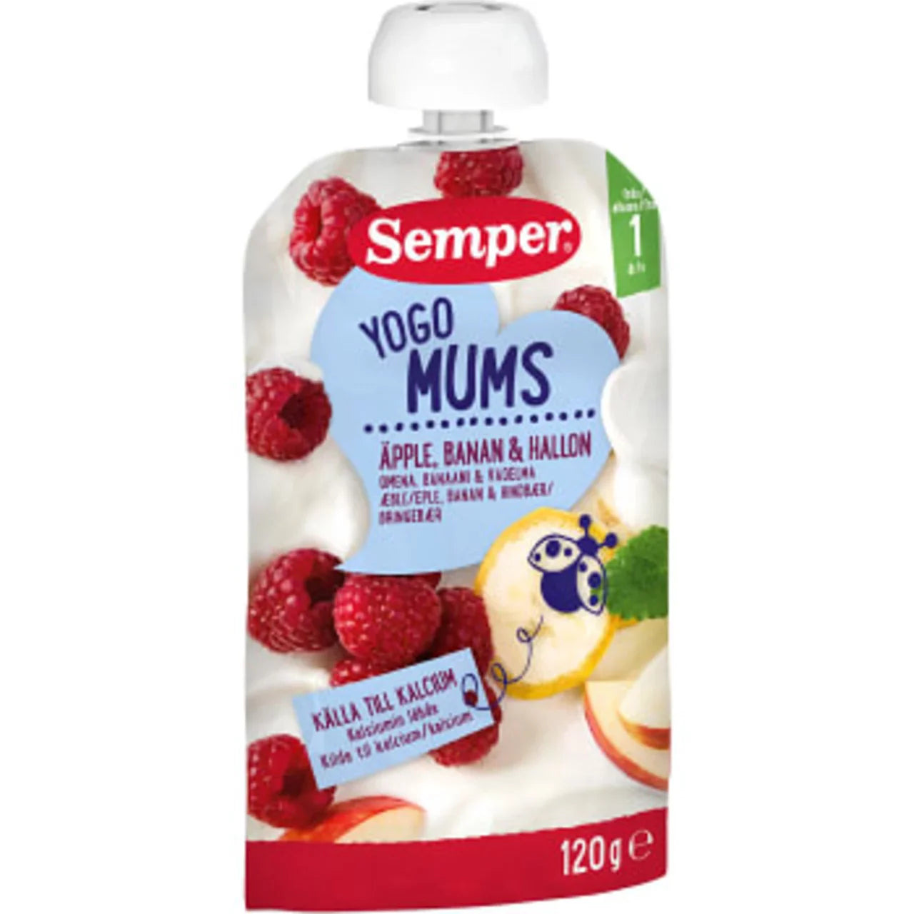 Semper YoGo Mums Äpple, Banan och Hallon 120g